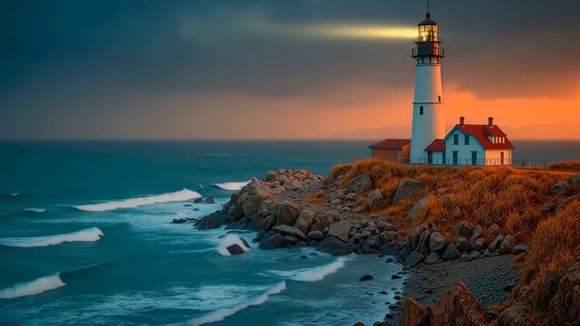 Calm Music for Deep Sleep - Ocean Chillout & Lighthouse Waves for Stress Relief & Focus-(1080p30)