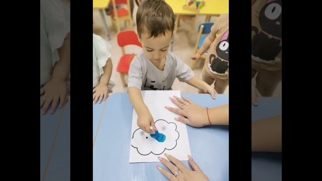 рисование пампушками на тему "Тучка"