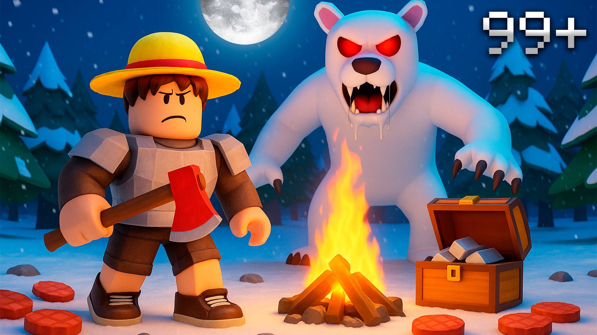 99 НОЧЕЙ в ЗИМНЕМ ЛЕСУ МЕНЯ ПРЕСЛЕДУЕТ МЕДВЕДЬ в РОБЛОКС!