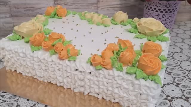 Украшение ТОРТА белково заварным кремом. МК по цветку РОЗА кремовый БУТОН. Оформление торта цветами