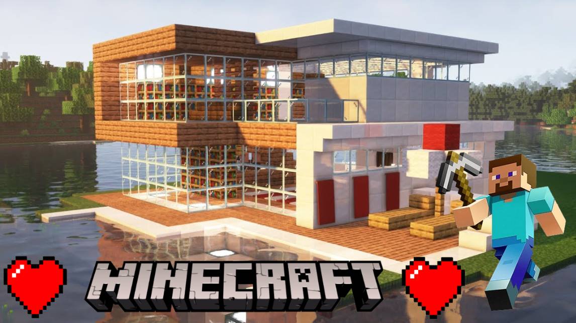Майнкрафт - Как построить современный дом на реке, minecraft