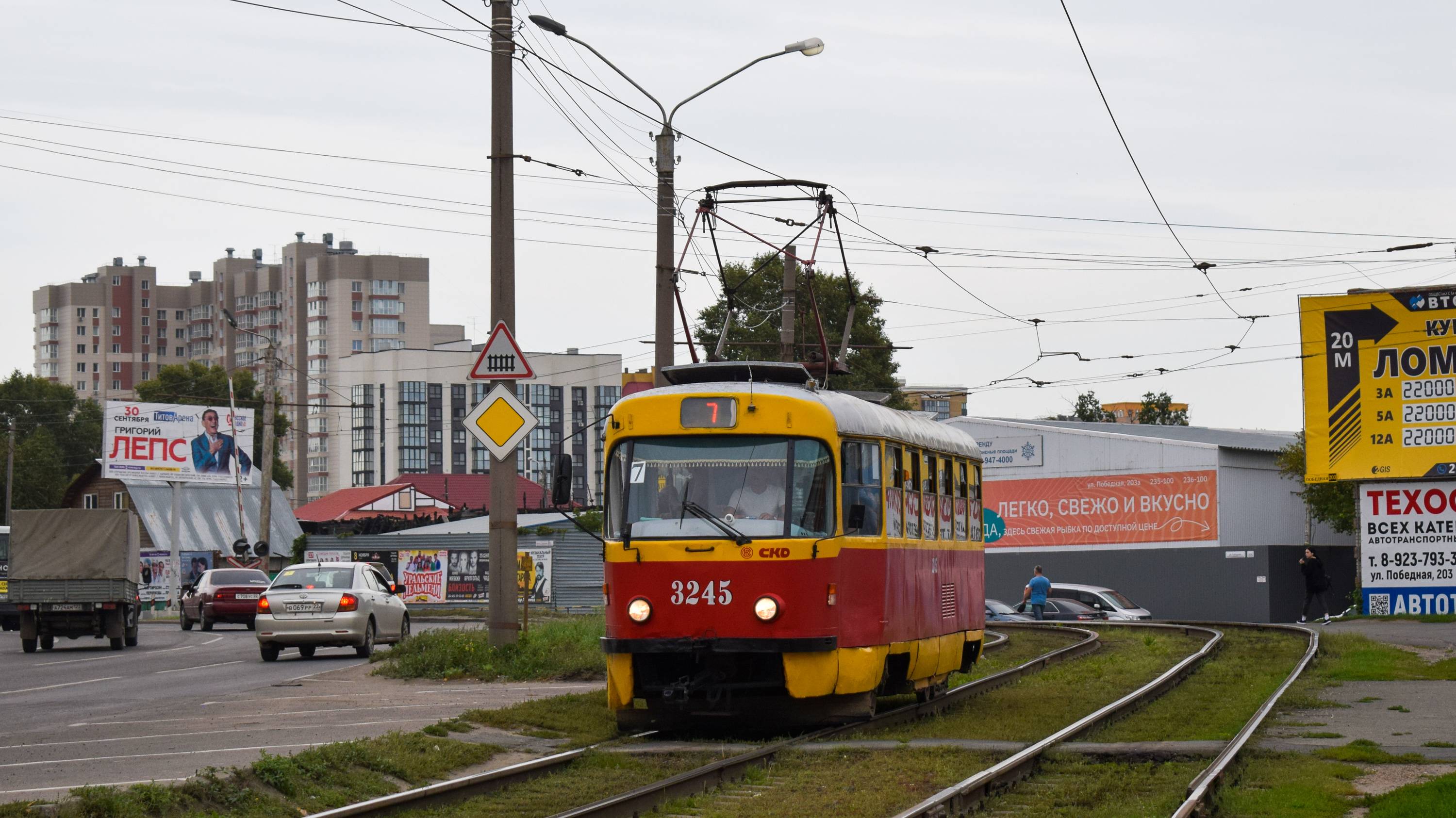 Трамвай Tatra T3SU-3245. Покатушки по Барнаулу.