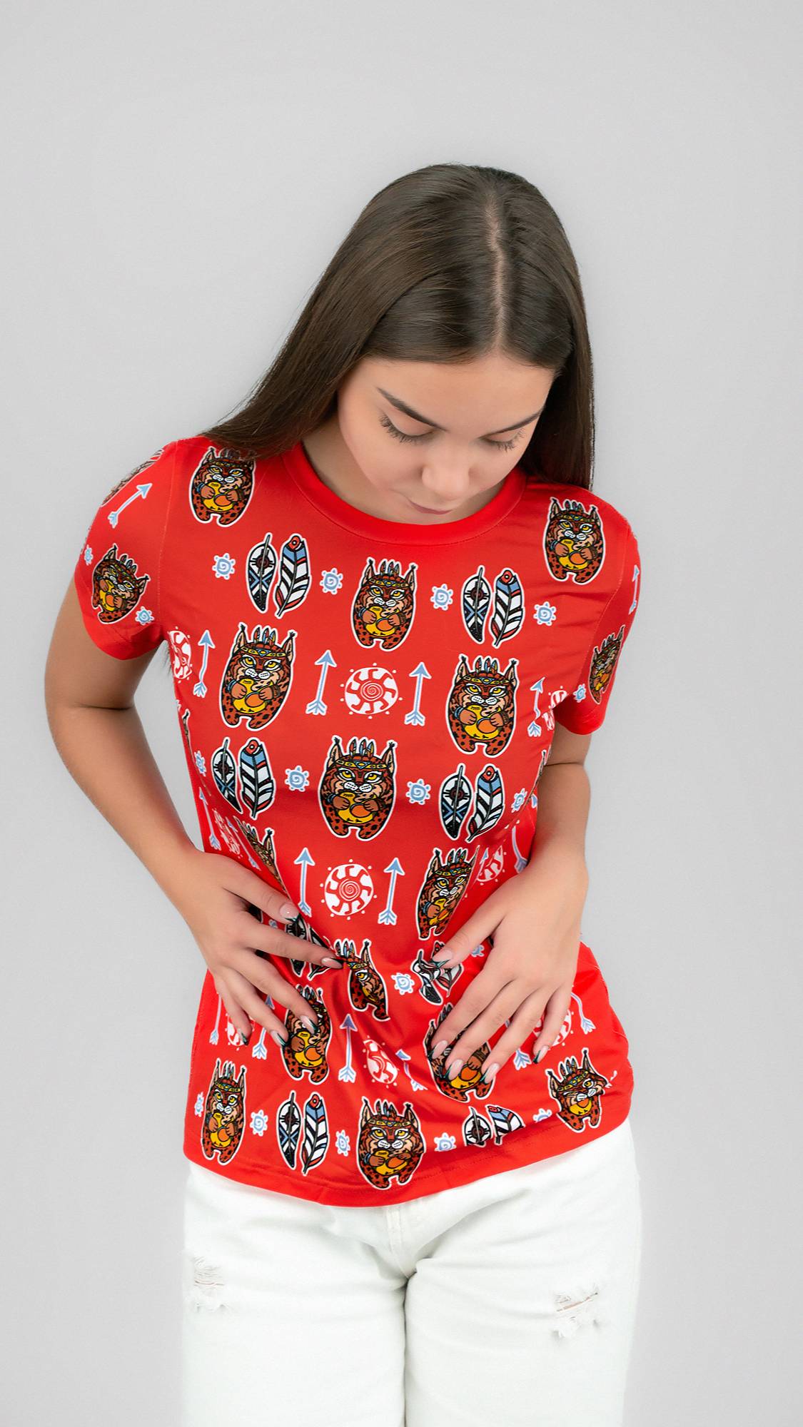 Футболка приталенная РЫСЯ УЗОР (красная)