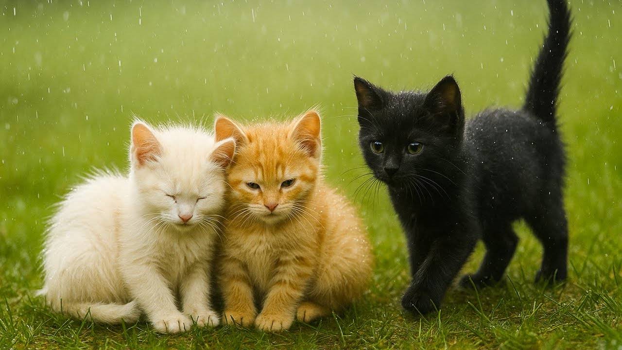 😹Милые пушистые котята мяукают в дождливой траве и ищут друзей🔥