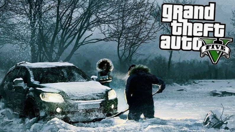 Я играю в GTA 5 зимой! Это так круто кататься по заснеженным дорогам Лос-Сантоса.
