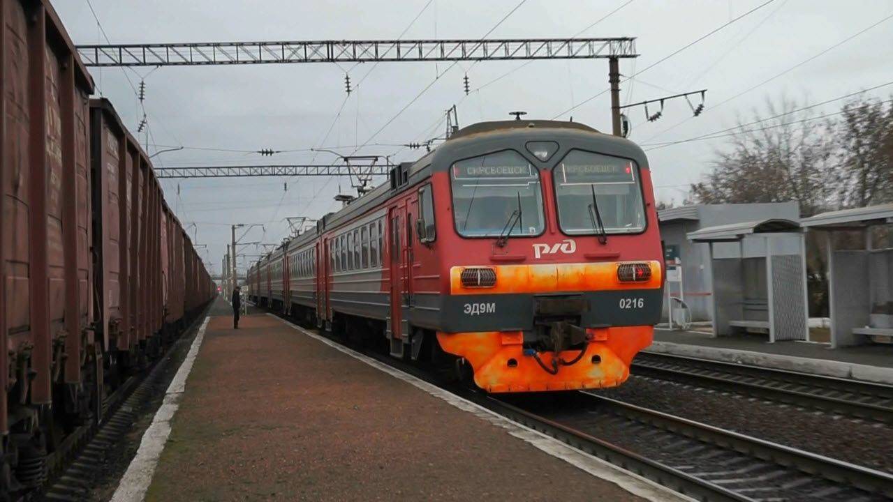 Электропоезд ЭД9М-0216. Покатушки от Алтайской до Депо+отправление.