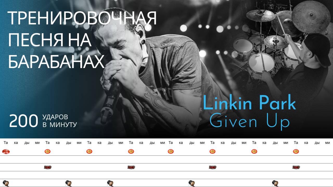 Linkin Park - Given Up / 200 bpm / Тренировочная песня для барабанов