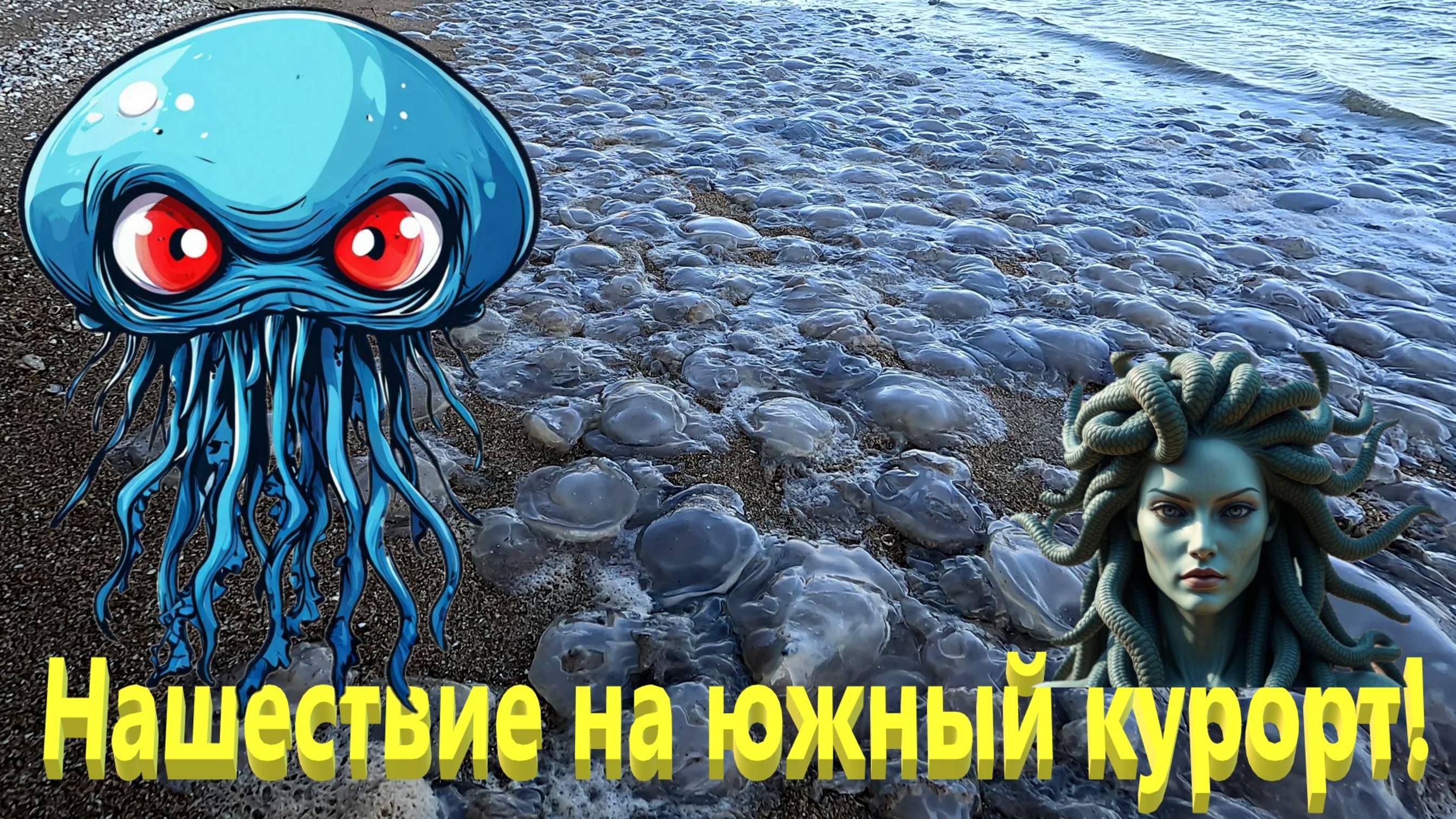 Нашествие на южный курорт. Ейск. Берег завален медузами.