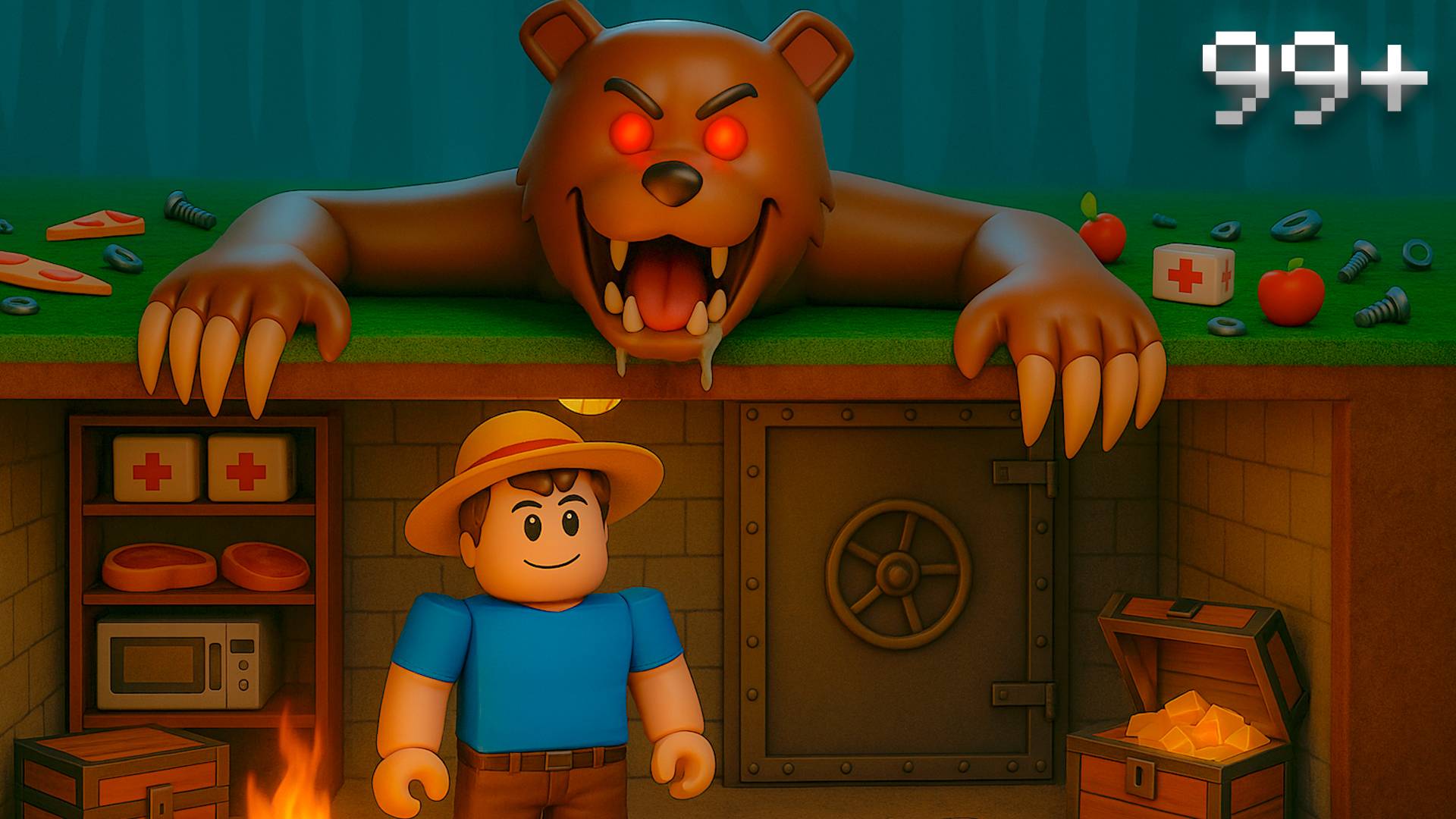 99 НОЧЕЙ В БУНКЕРЕ ПРОТИВ ГОЛОДНОГО МЕДВЕДЯ В РОБЛОКС!