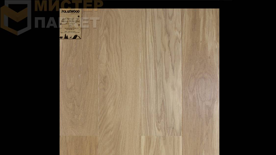 Однополосная паркетная доска Polarwood Дуб Premium 138 Mercury White Oiled 1S