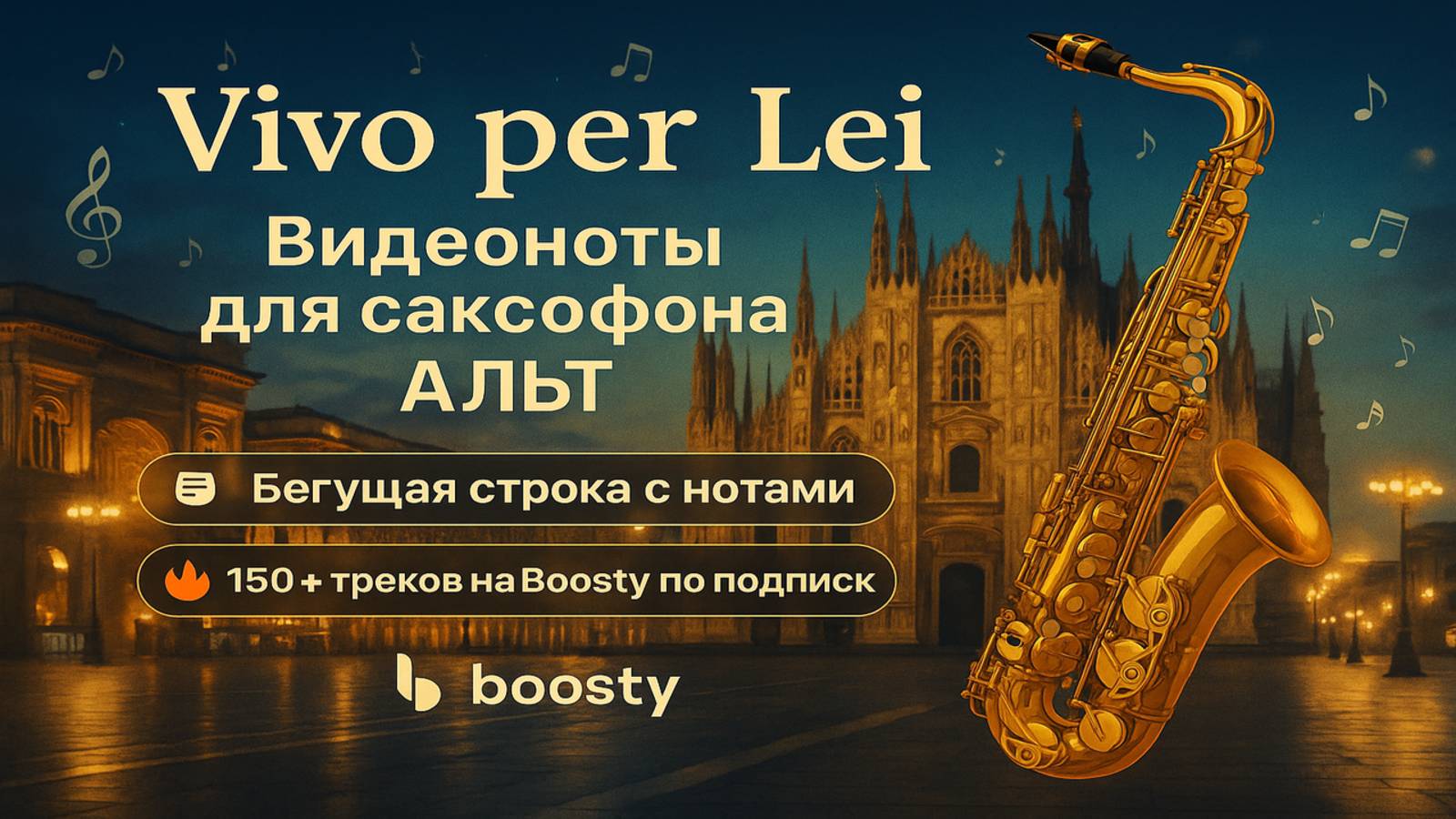 🎷 Andrea Bocelli — Vivo per lei | Видеоноты для саксофона АЛЬТ