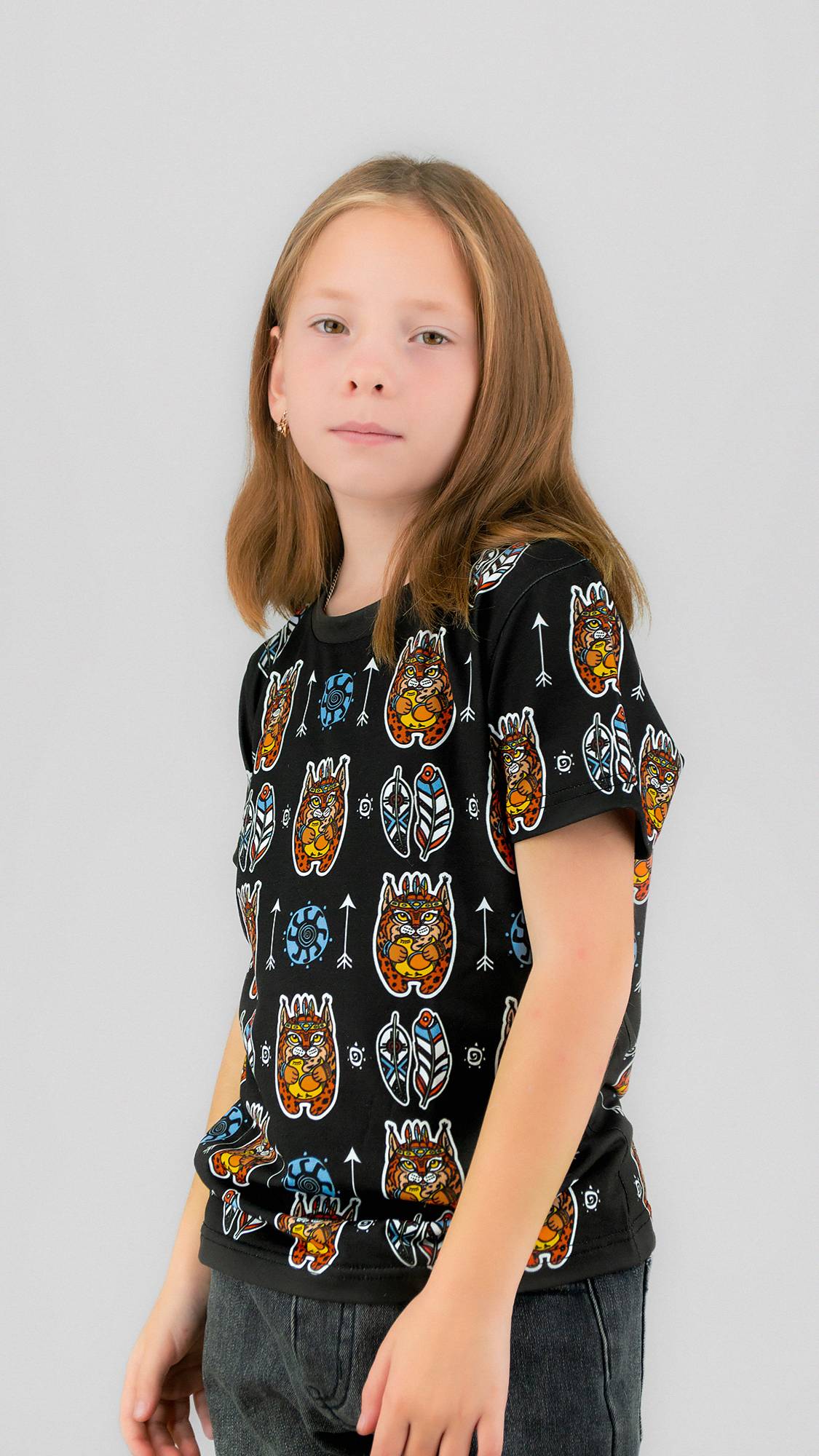 Футболка детская РЫСЯ УЗОР (черная)