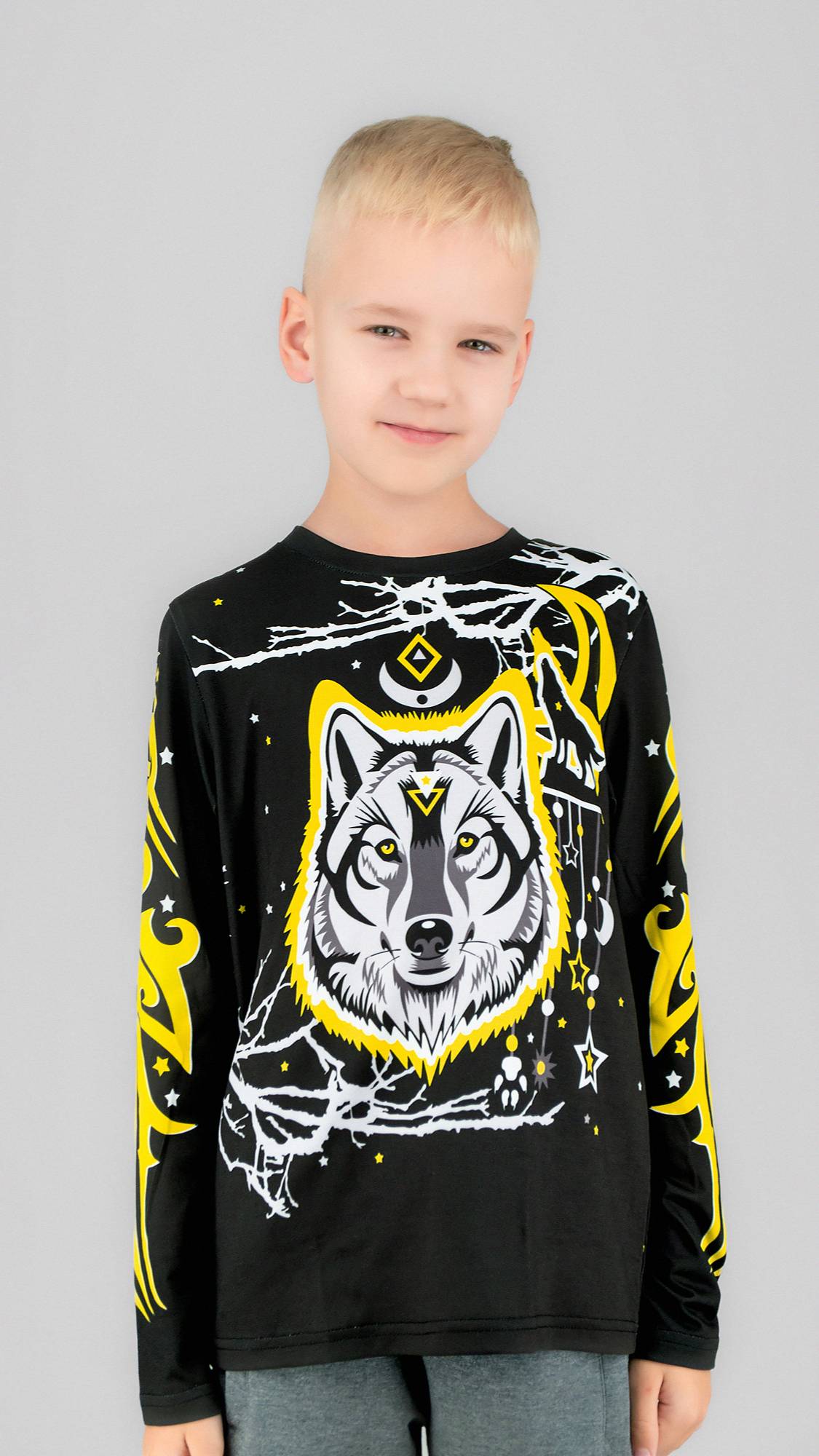 Лонгслив детский ВОЛК ГЛОБАЛ (черный)