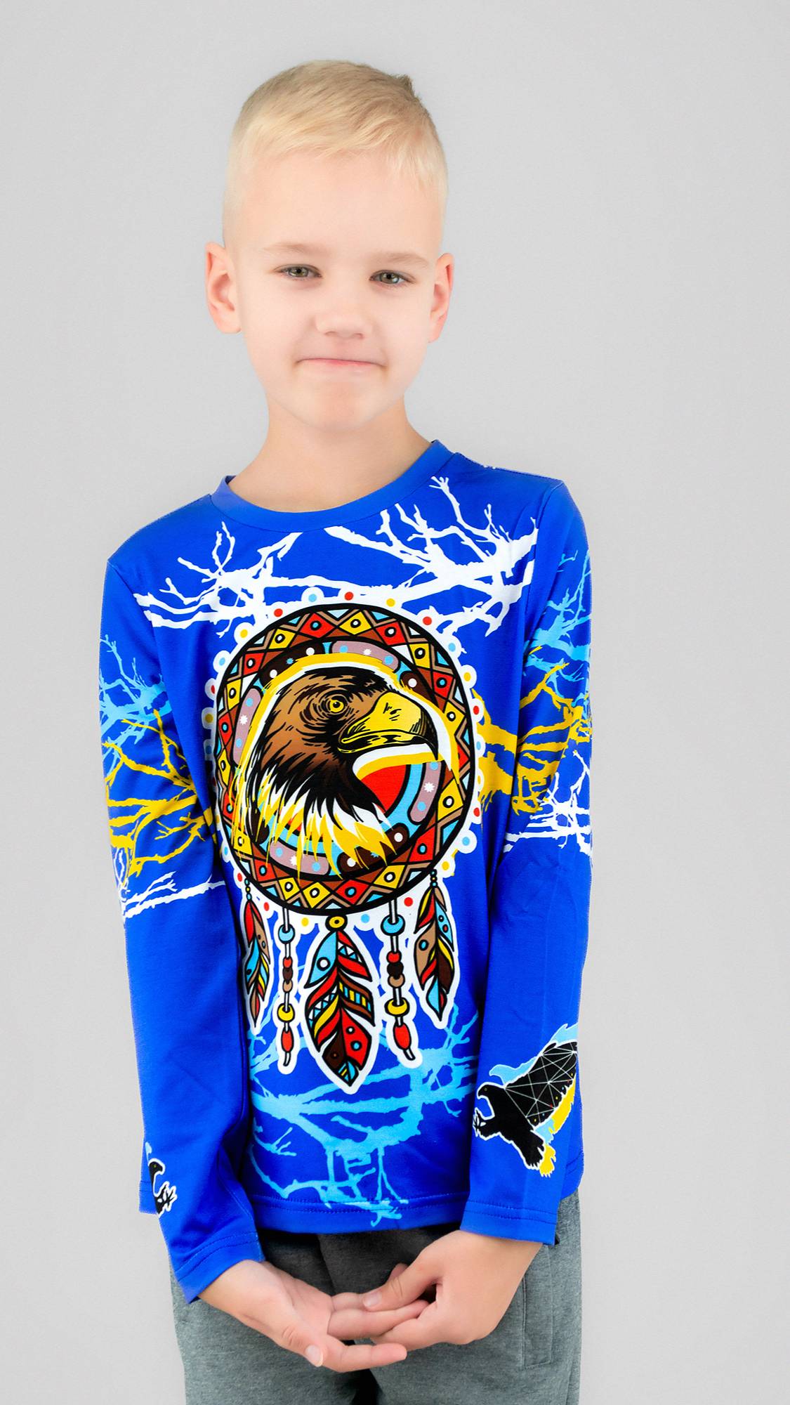 Лонгслив детский ОРЕЛ В ЛОВЦЕ (синий)