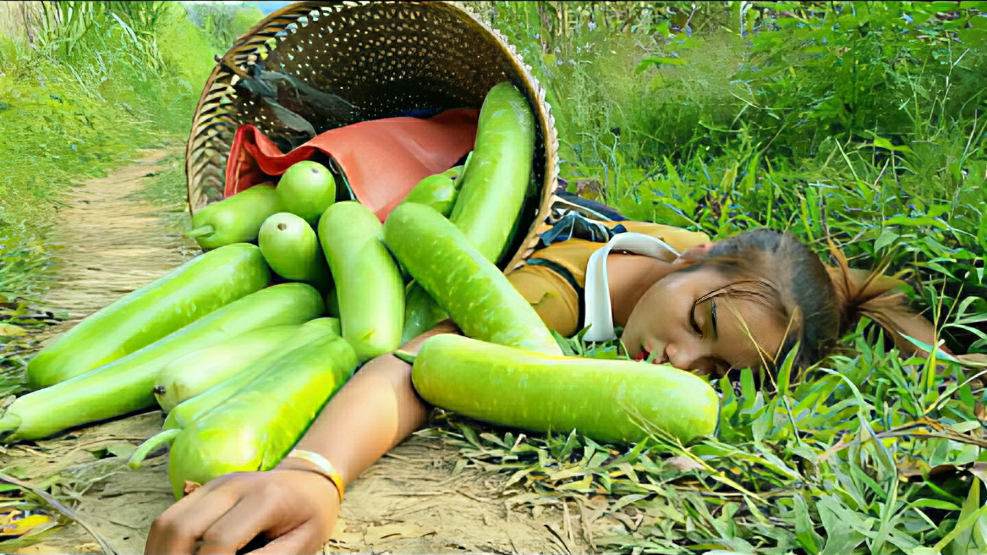 Дуонг собирает урожай тыквы в саду, привозит его на рынок для продажи и удобряет огород. Вьетнам