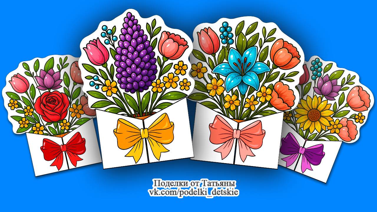 Открытка "Букет цветов" своими руками ко Дню Матери, на 8 марта, День рождения. Открытки из бумаги.