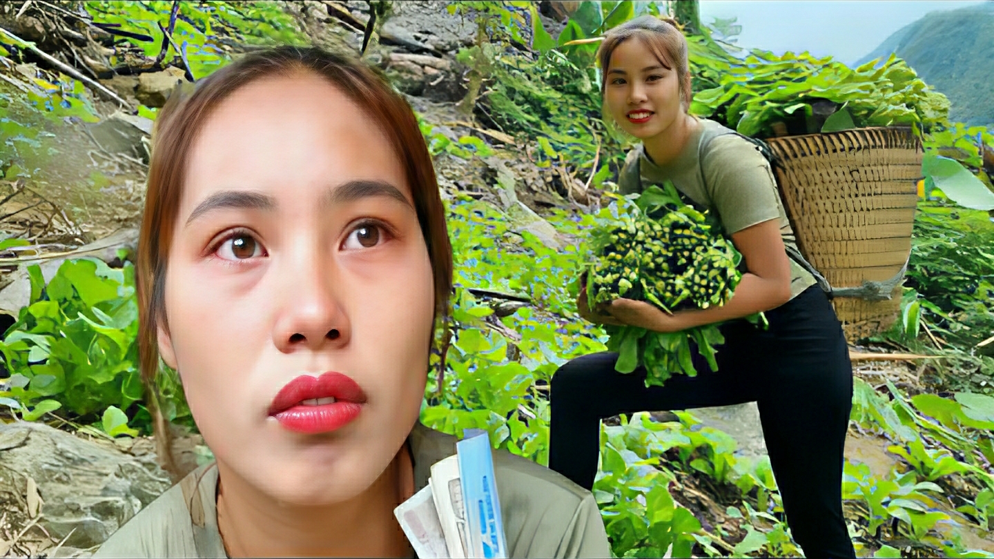 Дуонг собирает зеленые овощи для продажи на рынке. Дуонг сегодня грустная. Жизнь во Вьетнаме