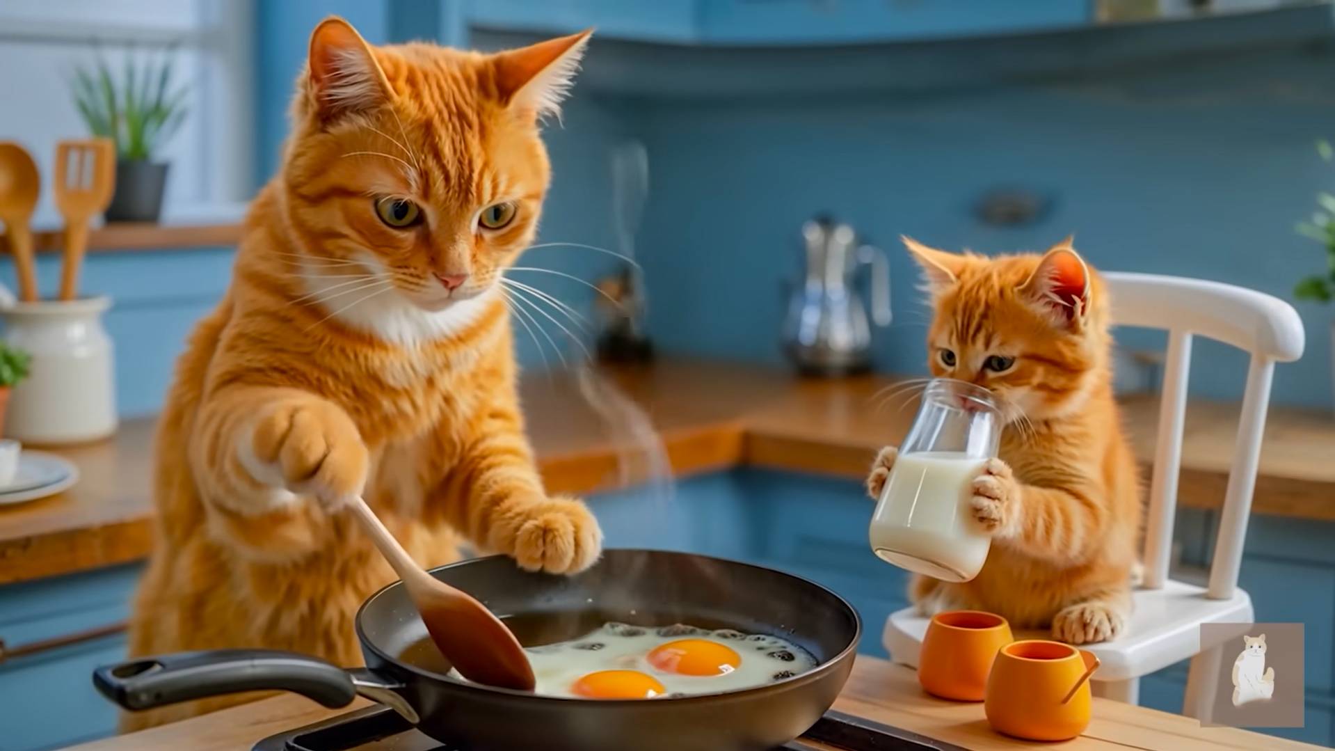 😹Мама кошечка готовит со своим маленьким котёночком вкусную и полезную еду🔥