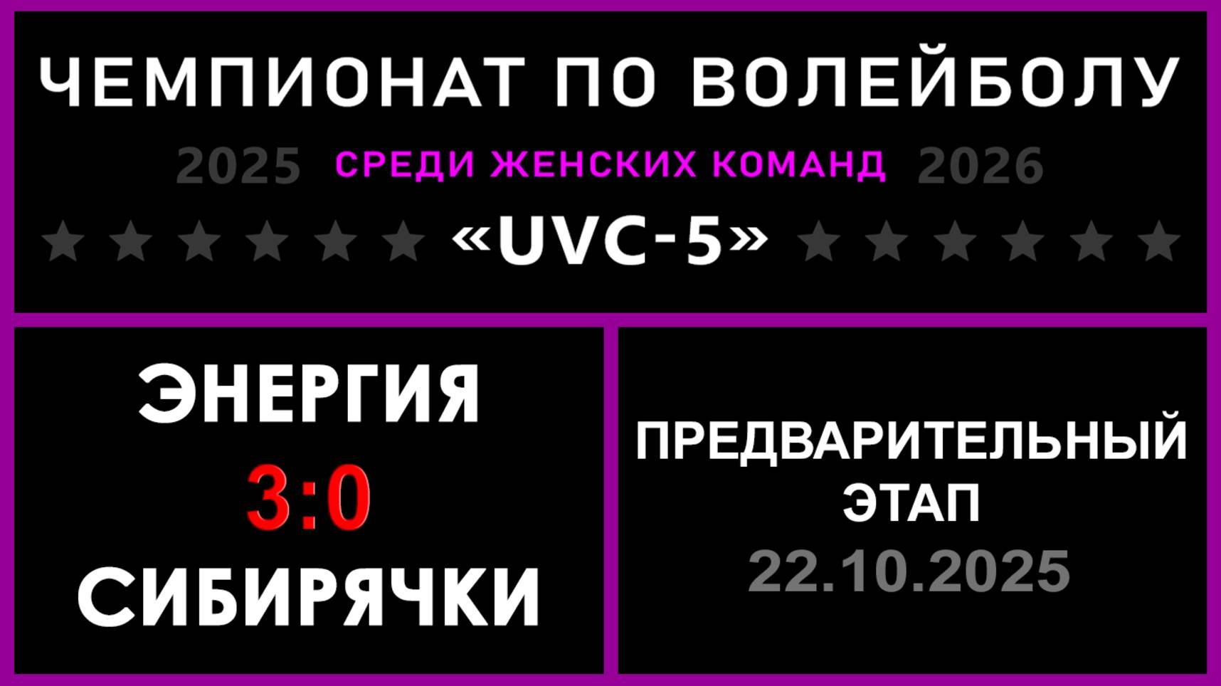 Энергия - Сибирячки, UVC-5 (Девушки) - Предварительный этап