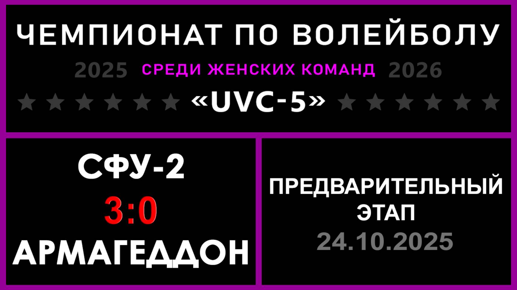 СФУ-2 - Армагеддон, UVC-5 (Девушки) - Предварительный этап