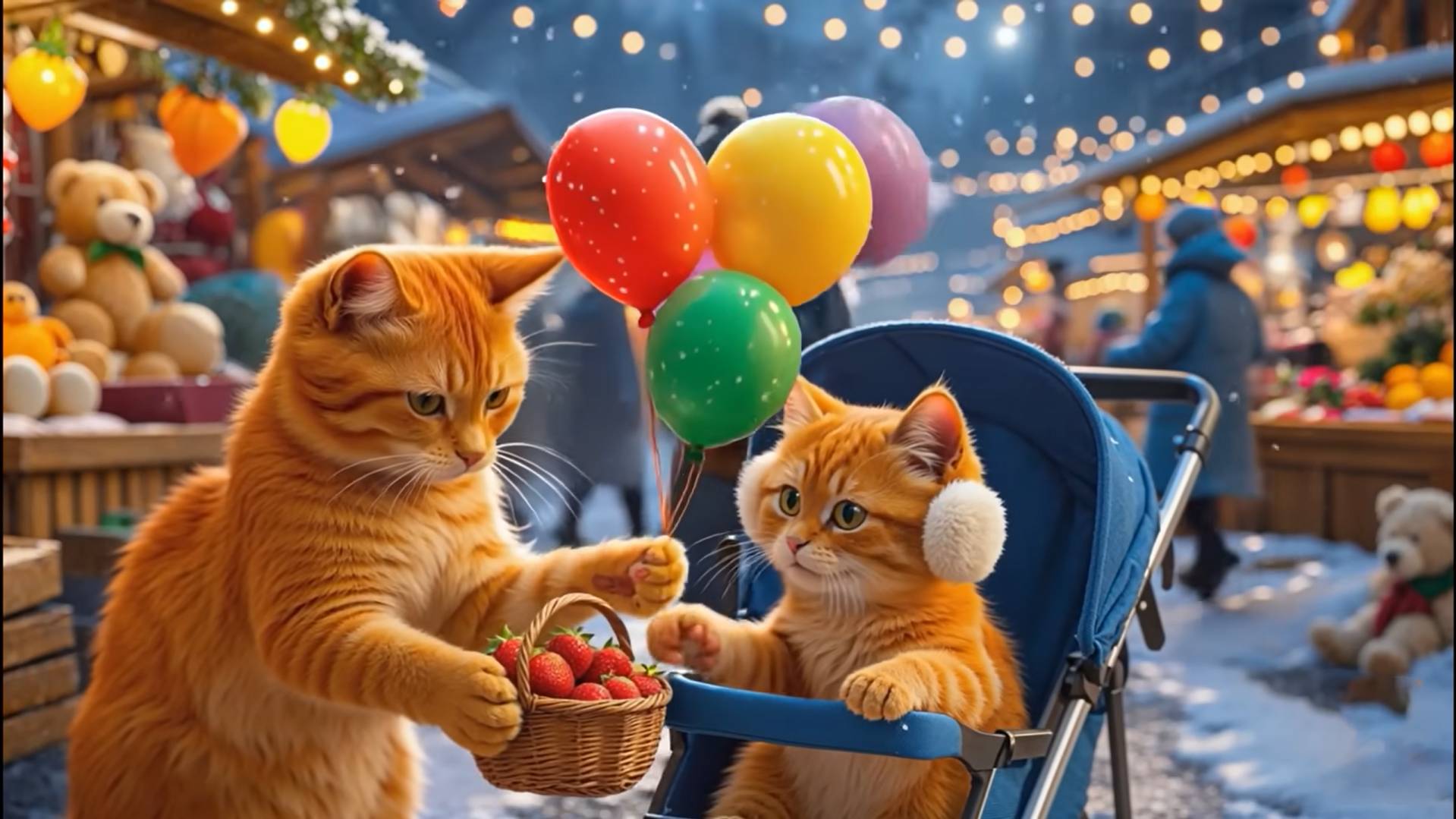 😹Мама кошечка собрала большую сочную клубнику и стала продавать её людям🔥