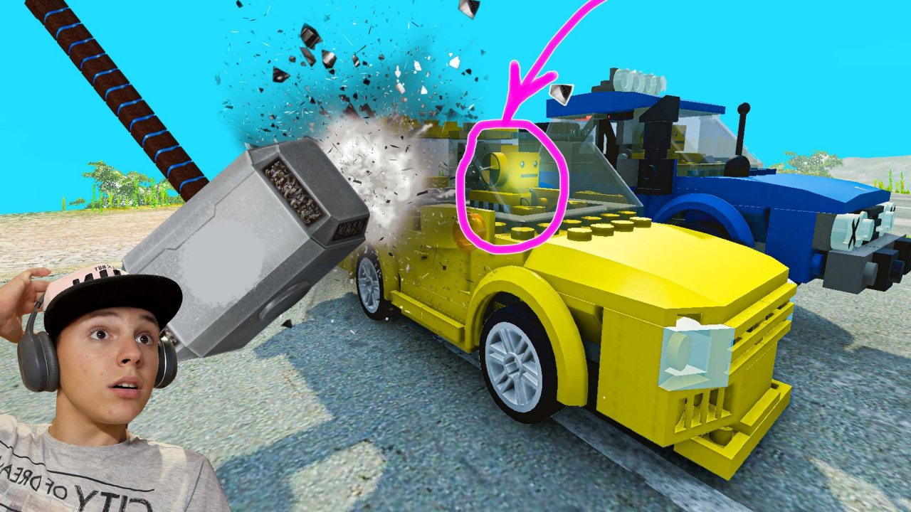 ГРОМАДНЫЙ  МОЛОТ против ЛЕГО Машинок в Beamng Drive