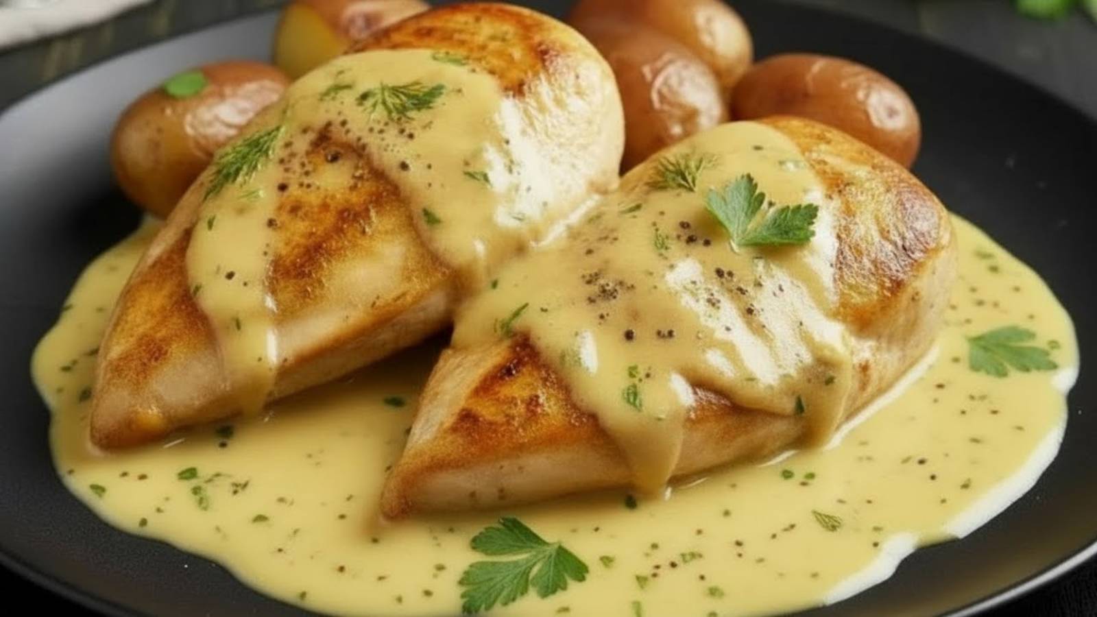 Куриное филе в сливочном соусе с идеальным картофелем, запечённым в духовке!