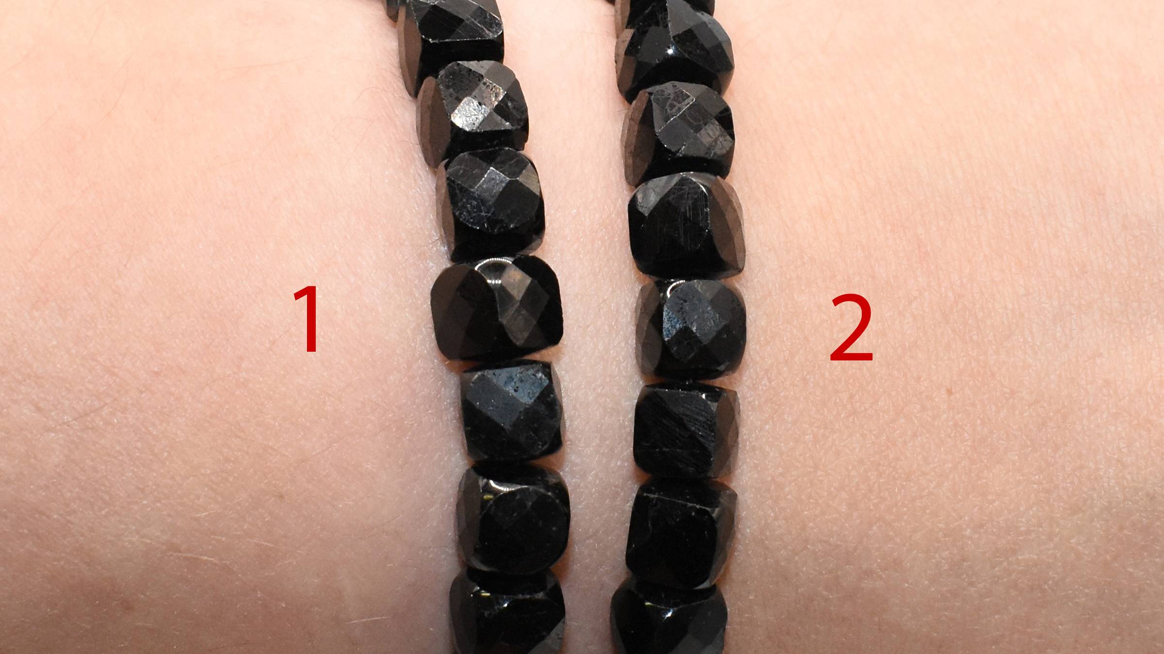 Браслет Чёрный Турмалин (Шерл), гранёный куб ~8 мм, Намибия