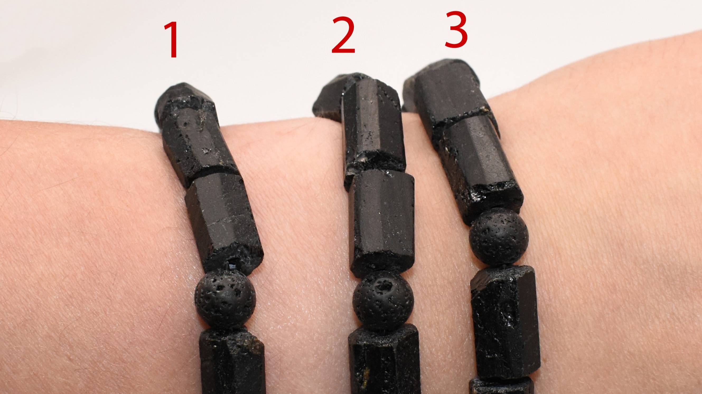 Браслет из бусин Чёрный Турмалин (Шерл) ~14х8 мм + Лава, Намибия