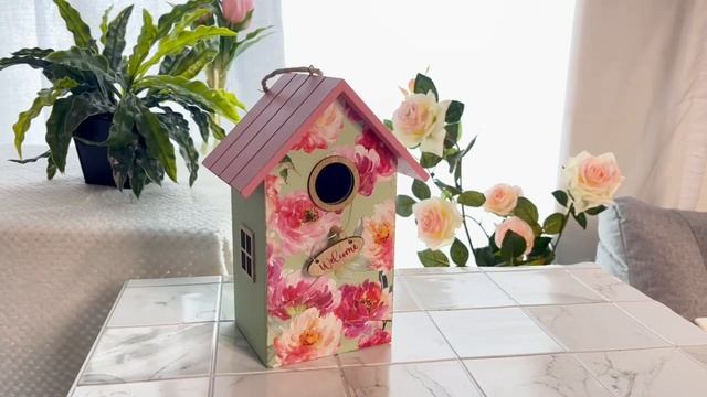 Садовое украшение СКВОРЕЧНИК В ЦВЕТОЧЕК, дерево, розовый, 22х15 см, 2032455-3