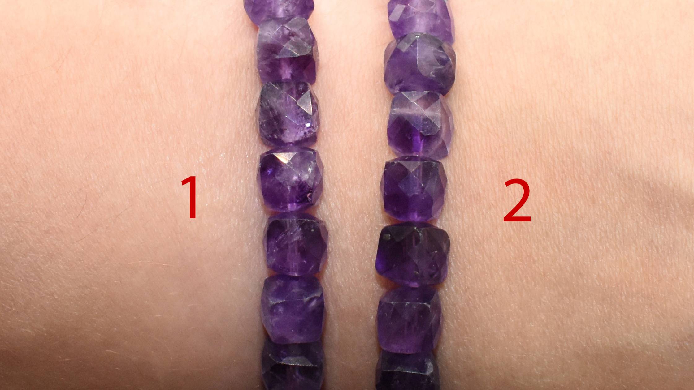 Браслет Аметист, гранёные кубы ~8.5 мм. Боливия