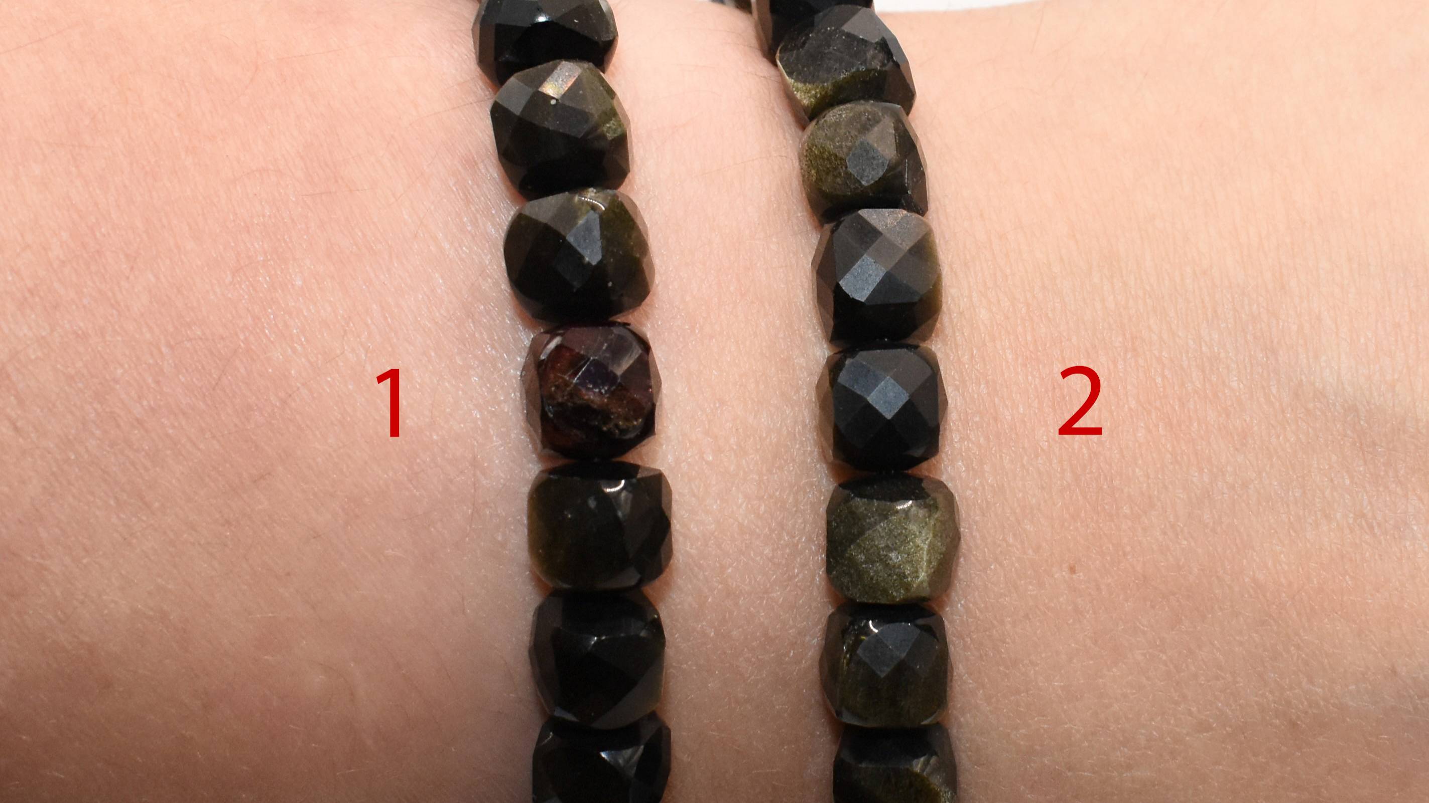 Браслет Обсидиан золотистый, гранёные кубы ~8.5 мм. Мексика