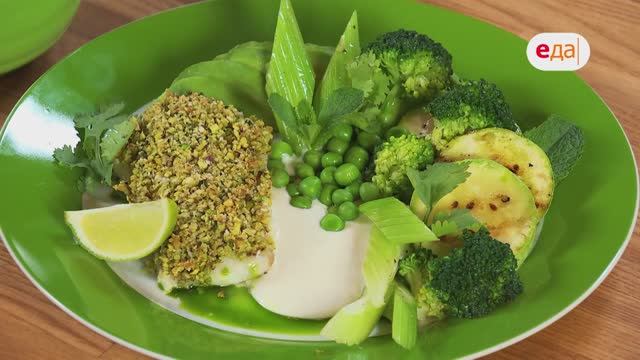 Белая рыба с фисташками и сливочным соусом с хреном. Пончики с фисташками | Наедине с Мосиным /21