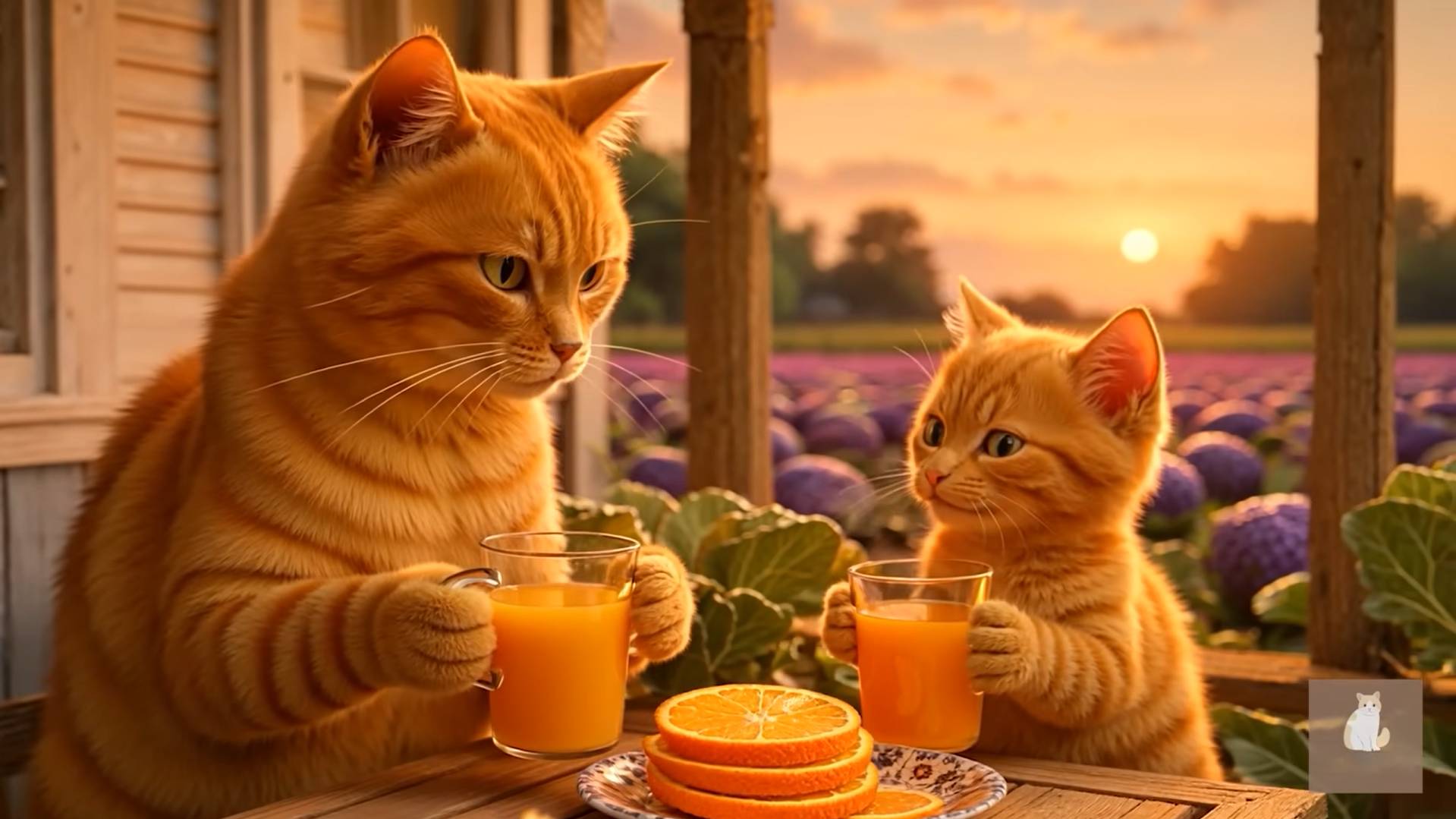 😹Мама кошечка делает вкусный апельсиновый сок со своим маленьким котёночком🔥