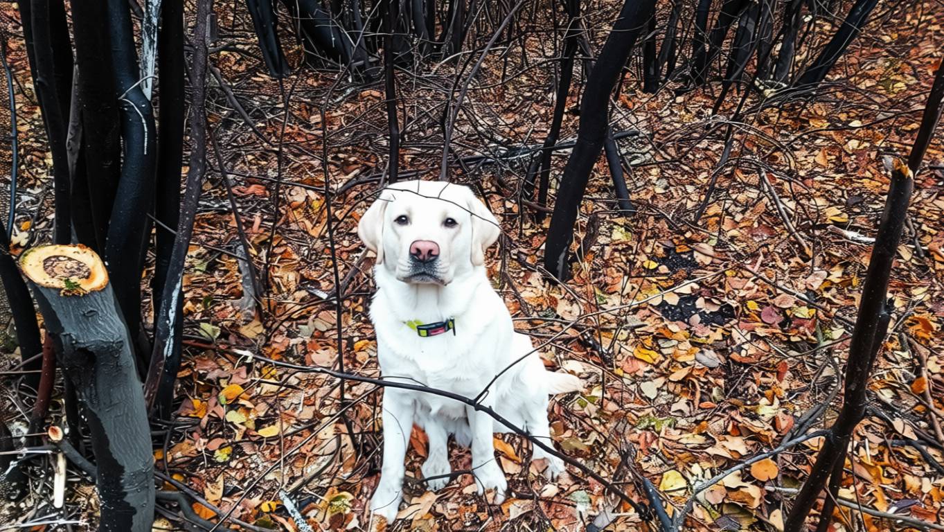 Симба контролирует уборку сухих веток во дворе
