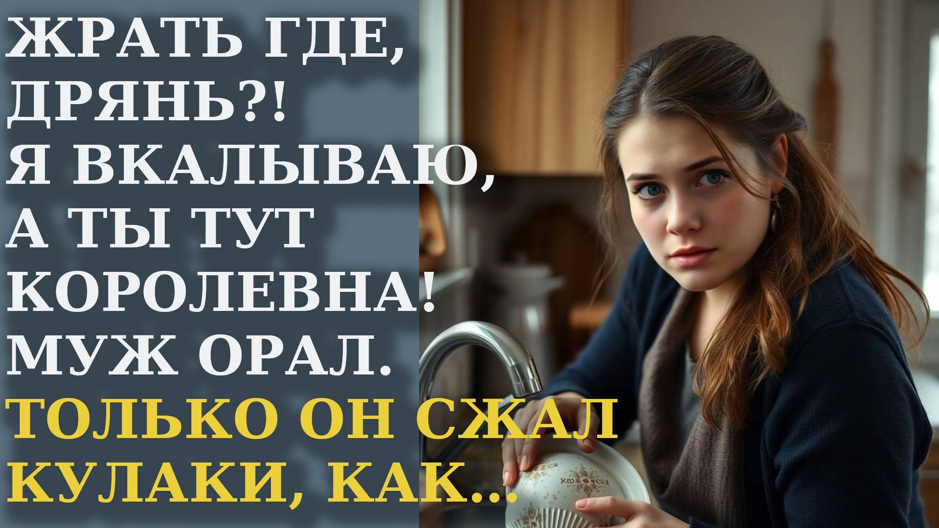 Жрать где! Я вкалываю, а ты тут королевна! Вот дрянь. Только муж сжал руки, как дверь открылась