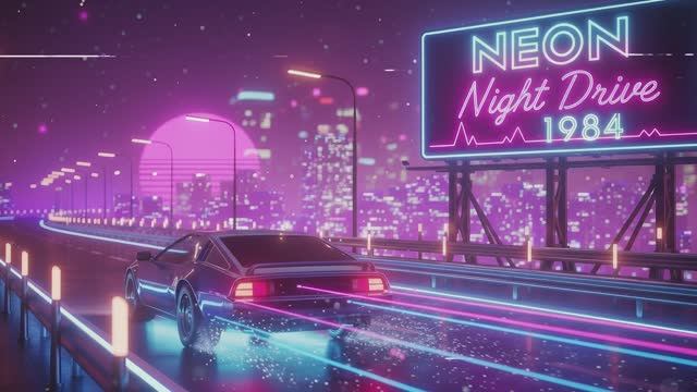 Neon Night Drive 1984 – Synthwave Beneath Electric Sky