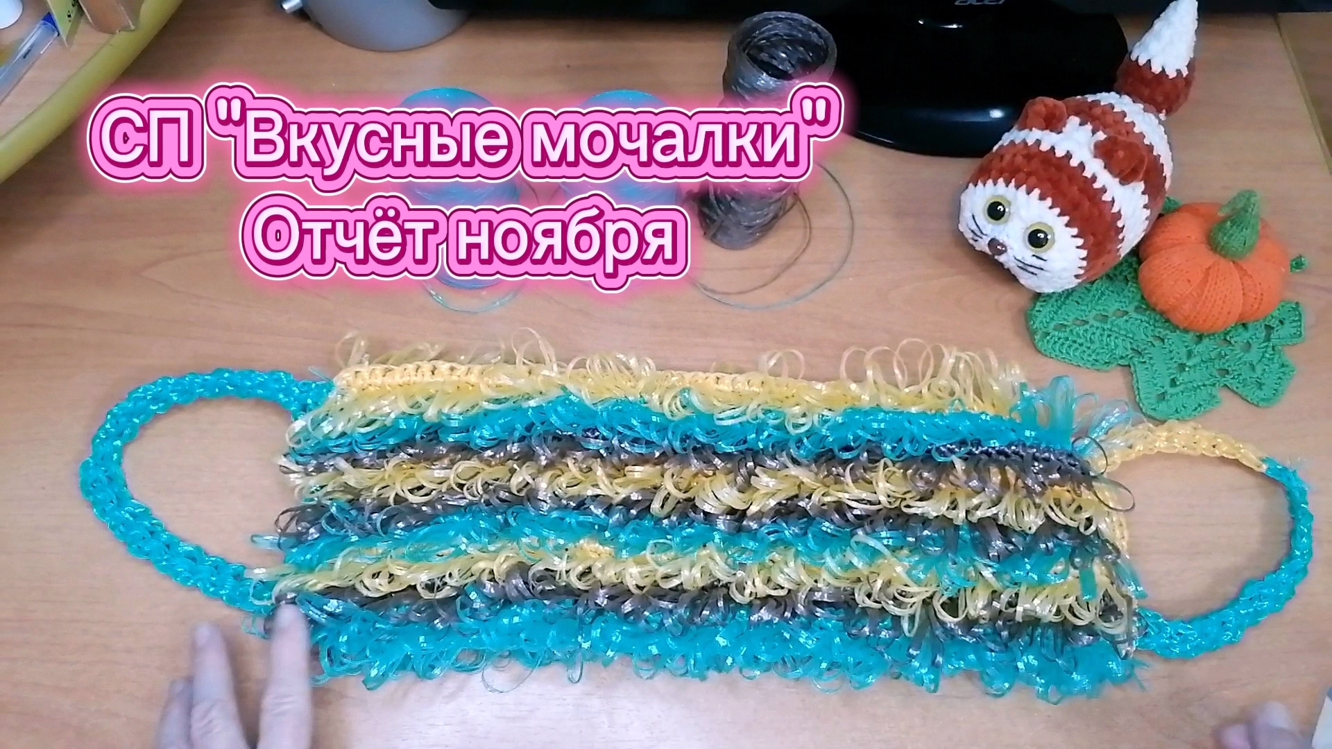 СП "Вкусные мочалки". Отчёт ноября. Мочалка плоская с 2 нитей полипропилена. Крючок 3,5.