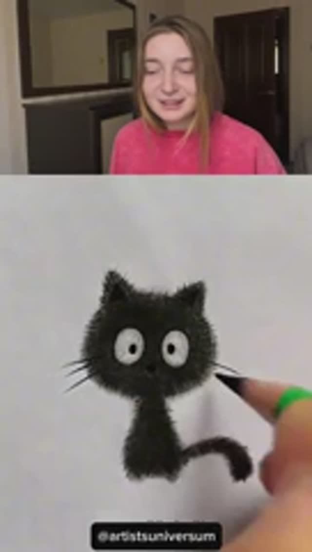 Необычный способ нарисовать черного кота