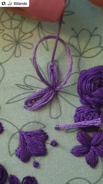 Интересная вышивка цветка 💜
