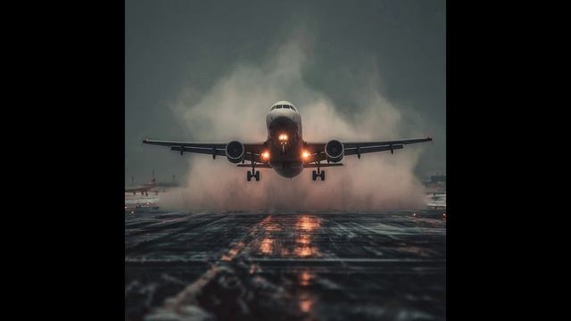самолет взлетает в непогоду ⚡🌧️