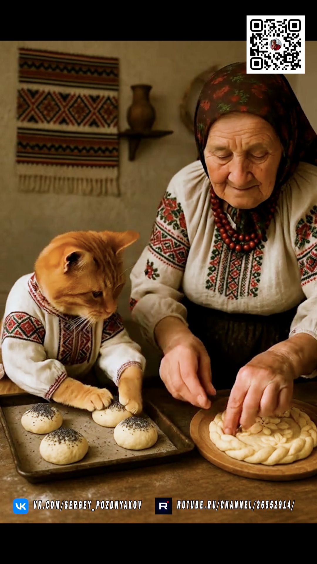 Пушистый помощник. Как котик помогает бабушке печь пирожки