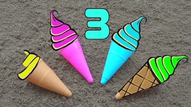Учим цвета и цифры с цветными лопатками и яркими формочками : Цветное мороженное : Обучающее видео