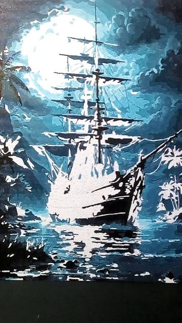 Картина по номерам.Парусник.Почти финал