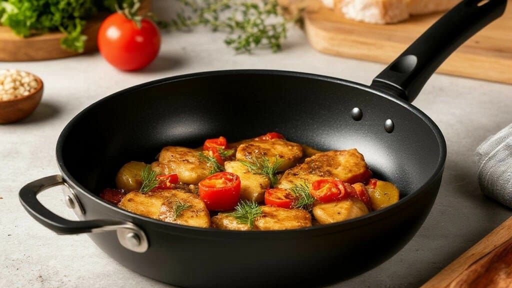 Удаляем ручку сковородки. Ставим съёмную.