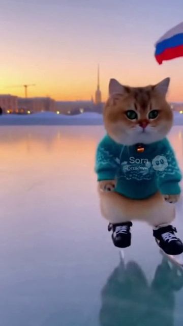 Котик катается на коньках
