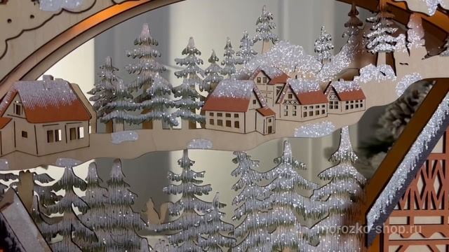 Светильник-горка декоративный БАВАРСКОЕ РОЖДЕСТВО, дерево, тёплые белые LED-огни, 60х39 см, 52-1837B