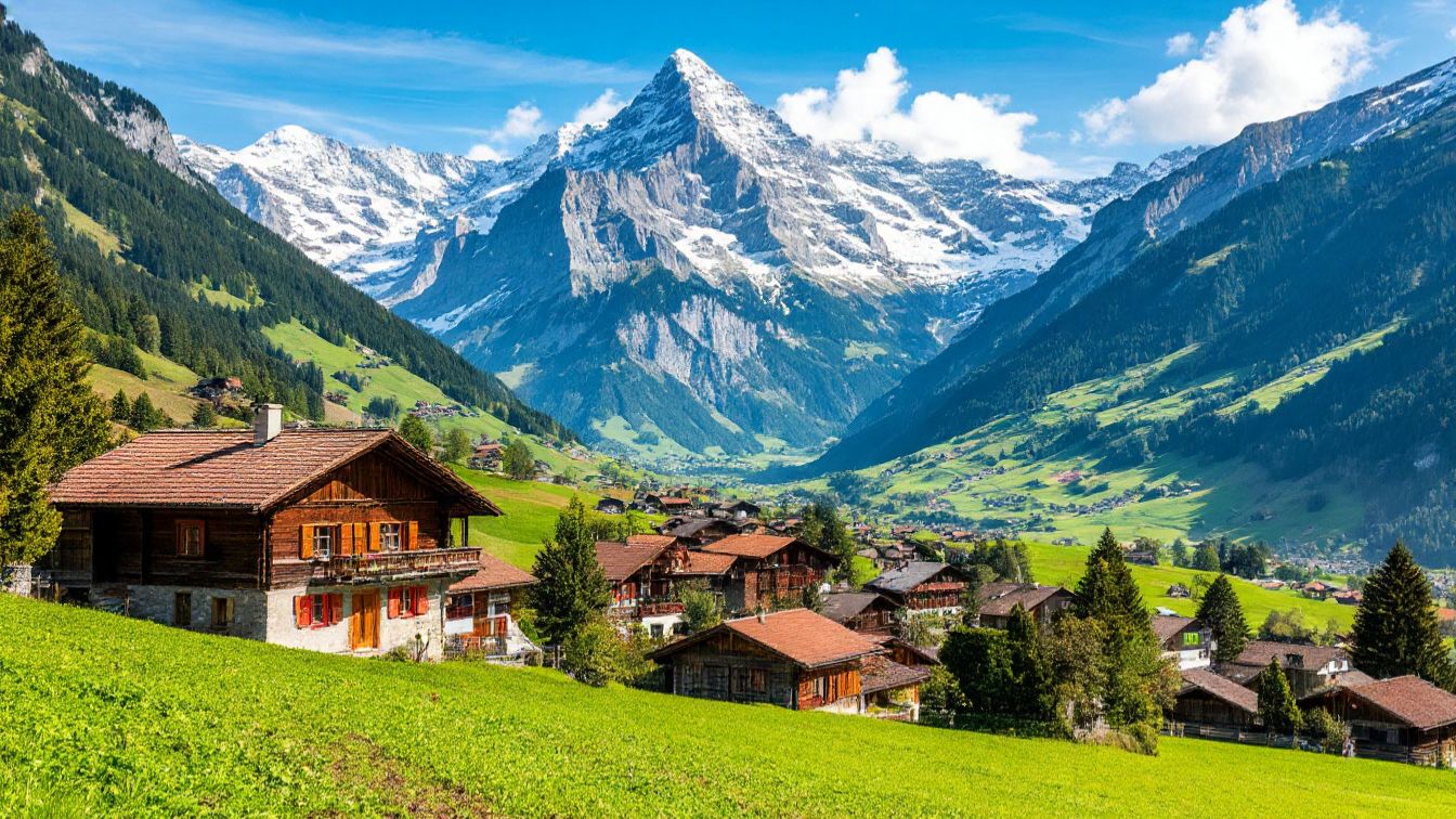 Гриндельвальд, Швейцария, тур по швейцарской деревне - самые красивые деревни Швейцарии 4k видео