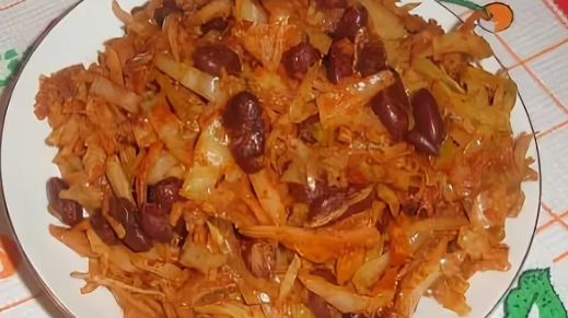 Капуста тушёная с фасолью и сладким перцем