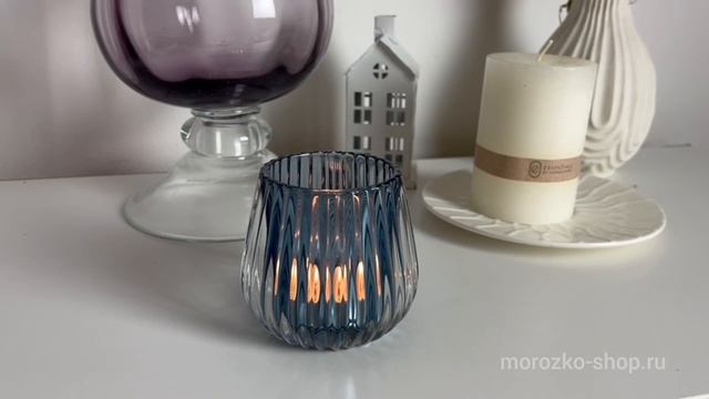 Стеклянный подсвечник под чайную свечу АЛФЕО, лавандовый, 8 см, 107812-85-2